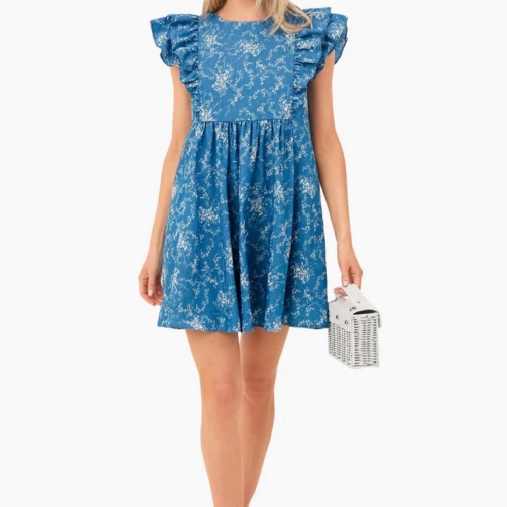 Tuckernuck Chambray Vine Floral Gabi Mini Dress Hyacinth House